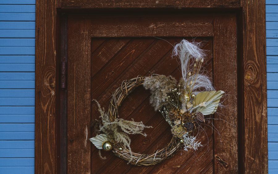 Door wreath in dried stems