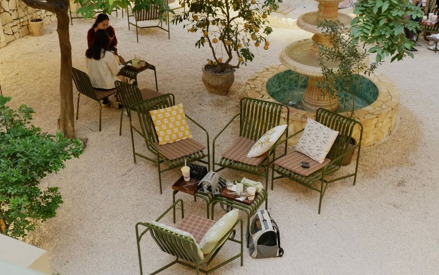 Three hundred guests in a house courtyard